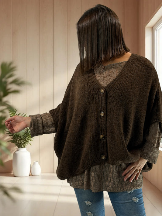 MADISON - GILET OVERSIZE MARRON JUSQU'A LA TAILLE 56