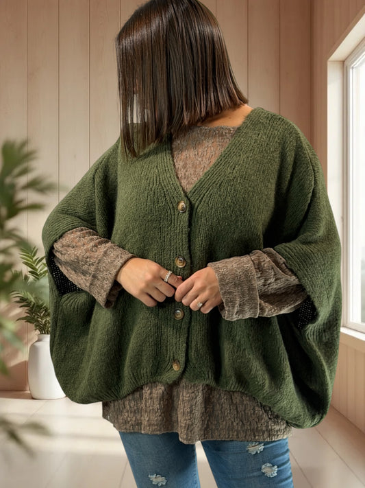 MADISON - GILET OVERSIZE KAKI JUSQU'A LA TAILLE 56