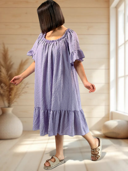 MARGARET - ROBE VICHY LILAS JUSQU'A LA TAILLE 56