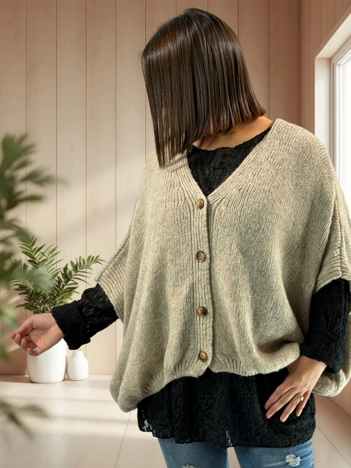 MADISON - GILET OVERSIZE TAUPE JUSQU'A LA TAILLE 56