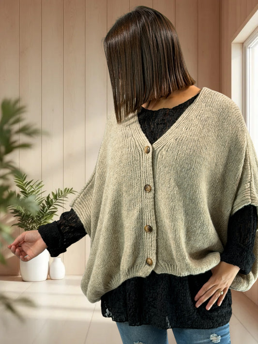 MADISON - GILET OVERSIZE TAUPE JUSQU'A LA TAILLE 56