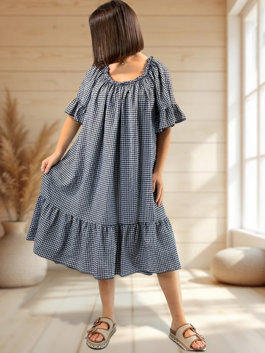 MARGARET - ROBE VICHY MARINE JUSQU'A LA TAILLE 56