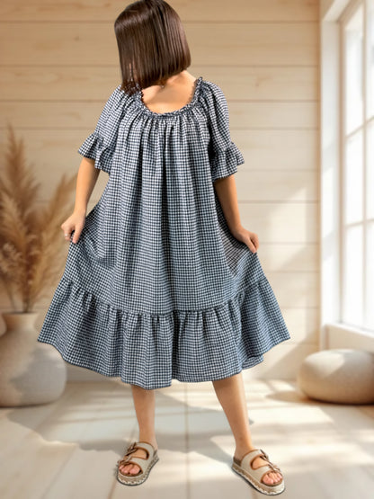 MARGARET - ROBE VICHY MARINE JUSQU'A LA TAILLE 56