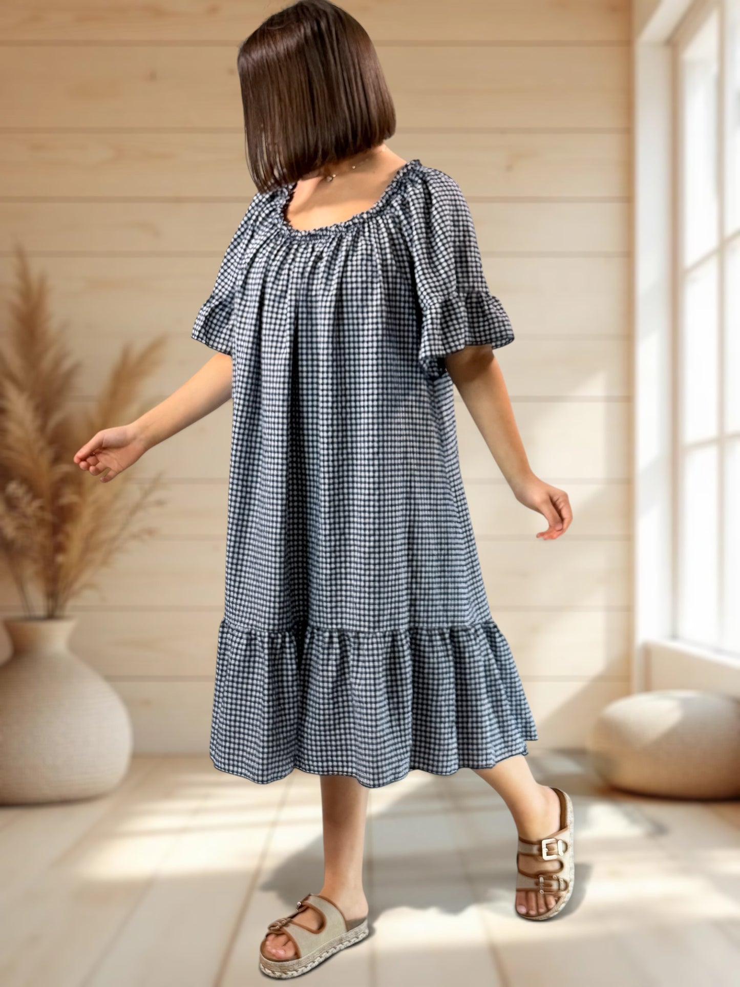 MARGARET - ROBE VICHY MARINE JUSQU'A LA TAILLE 56