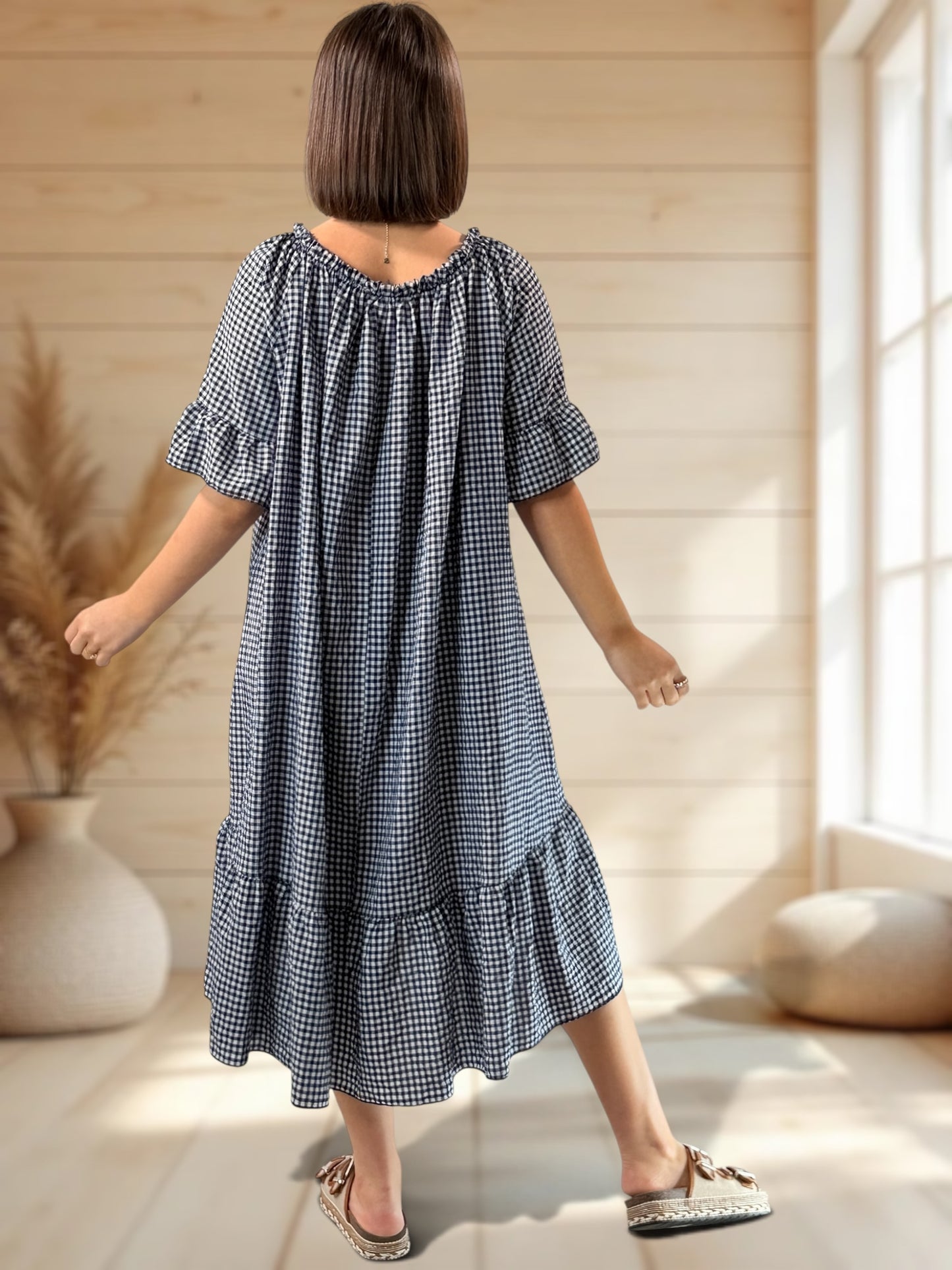 MARGARET - ROBE VICHY MARINE JUSQU'A LA TAILLE 56