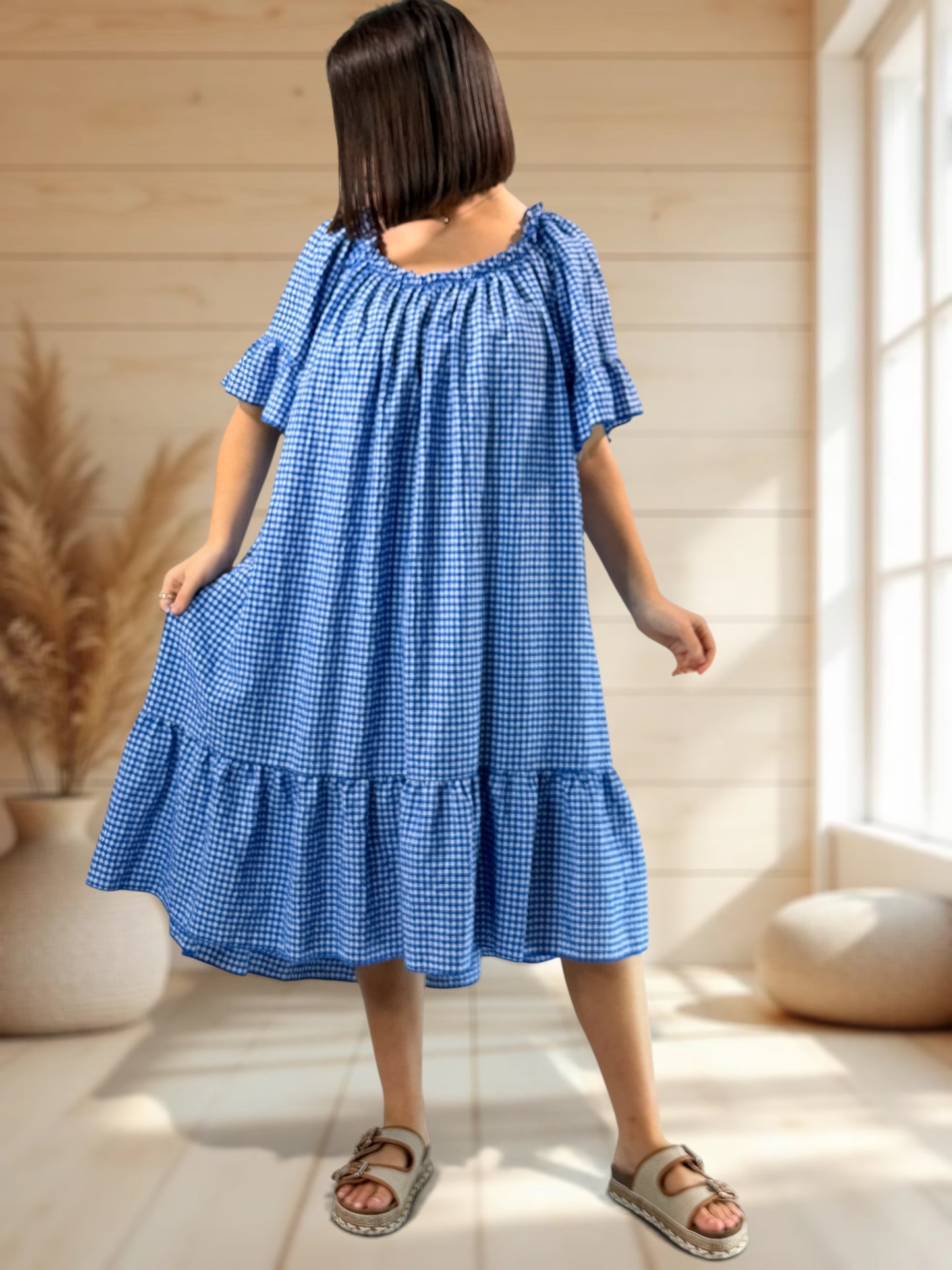 MARGARET - ROBE VICHY BLEUE JUSQU'A LA TAILLE 56