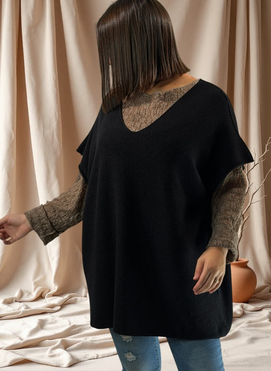 MATHIAS - PULL OVERSIZE NOIR SANS MANCHES JUSQU'A LA TAILLE 54