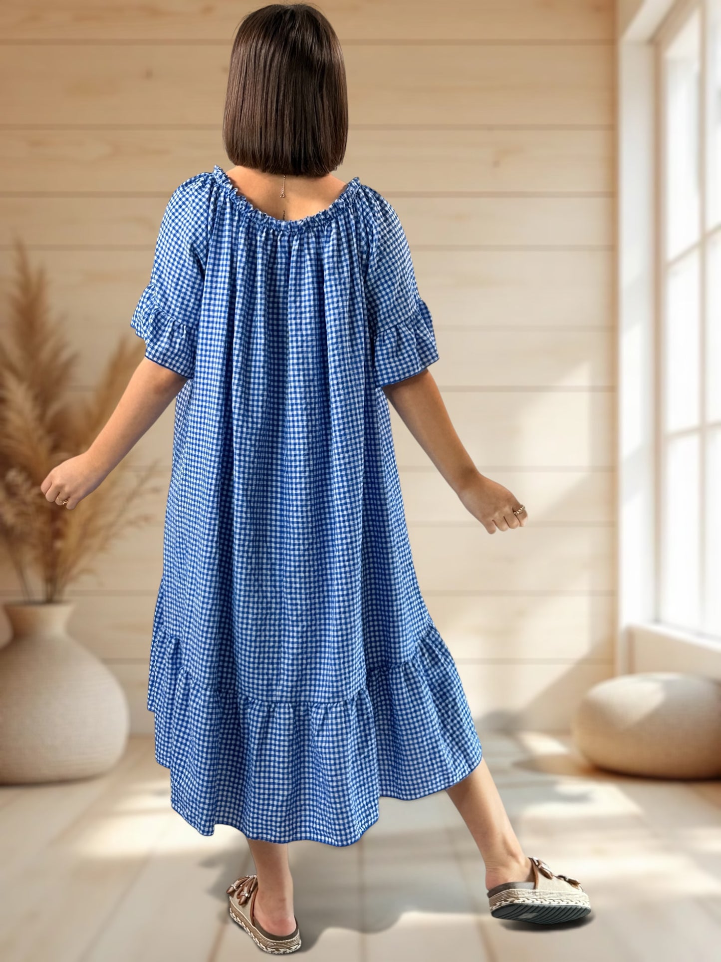 MARGARET - ROBE VICHY BLEUE JUSQU'A LA TAILLE 56