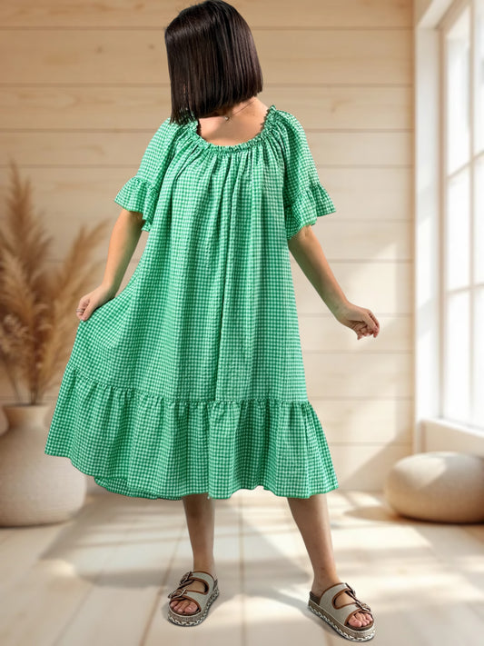 MARGARET - ROBE VICHY VERTE JUSQU'A LA TAILLE 56