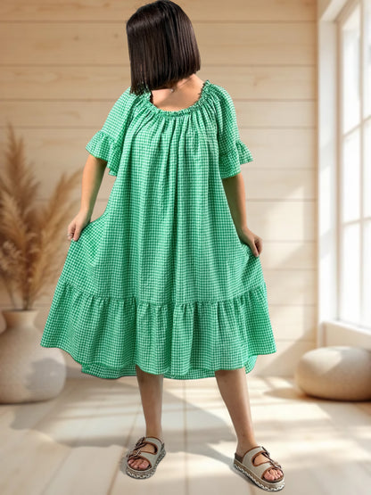 MARGARET - ROBE VICHY VERTE JUSQU'A LA TAILLE 56