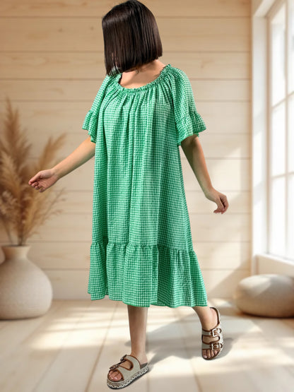 MARGARET - ROBE VICHY VERTE JUSQU'A LA TAILLE 56