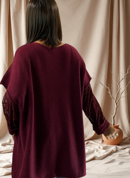 MATHIAS - PULL OVERSIZE BORDEAUX SANS MANCHES JUSQU'A LA TAILLE 54