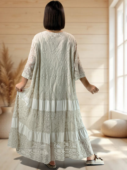 LINDA - ROBE LONGUE BEIGE EN DENTELLE JUSQU'A LA TAILLE 56