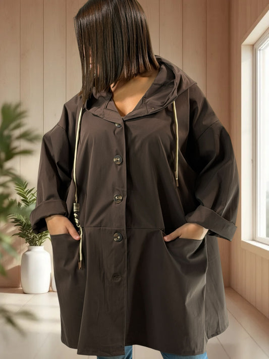 CARLOTA - TRENCH MARRON DEPERLANT JUSQU'A LA TAILLE 56