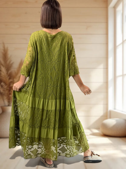 LINDA - ROBE LONGUE VERTE EN DENTELLE JUSQU'A LA TAILLE 56