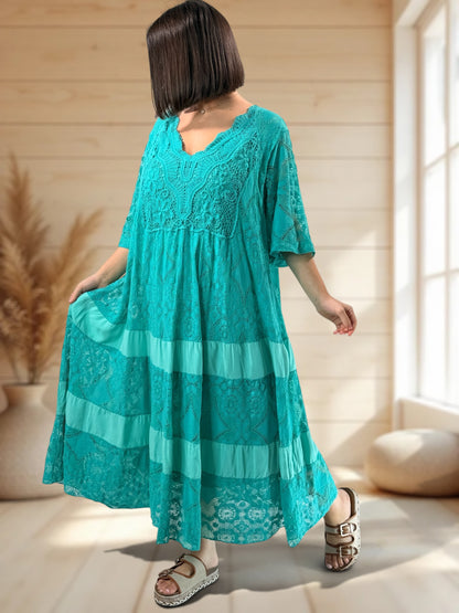 LINDA - ROBE LONGUE LAGON EN DENTELLE JUSQU'A LA TAILLE 56