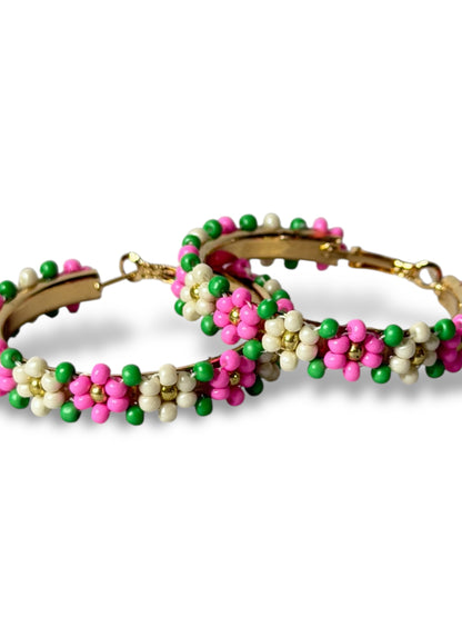 CORALINE - BOUCLES D'OREILLES CREOLES AVEC FLEUR