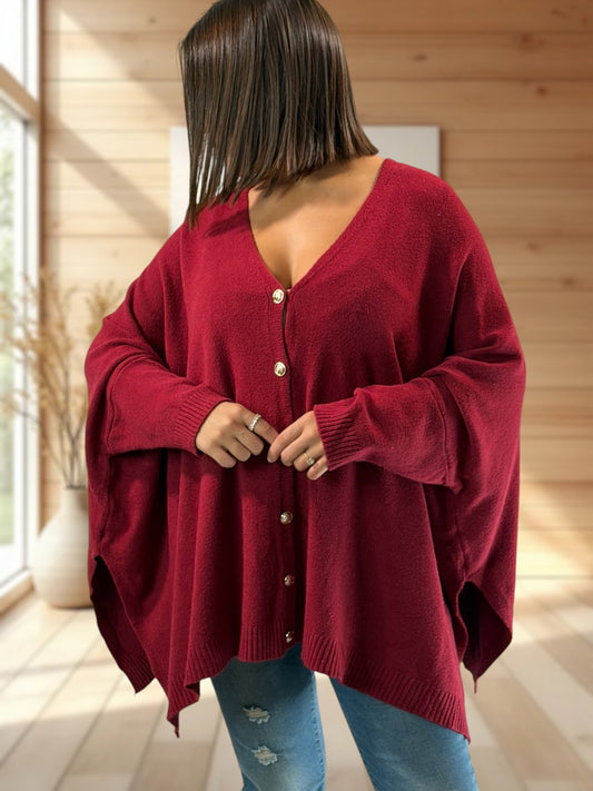 MATHILDE - GILET OVERSIZE ROUGE JUSQU'A LA TAILLE 56/58