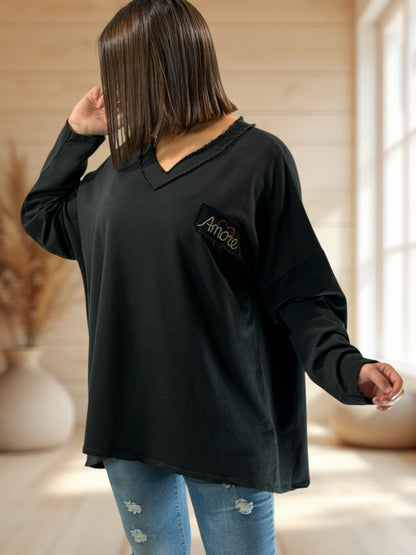 AMORE - SWEAT LEGER NOIR JUSQU'A LA TAILLE 54