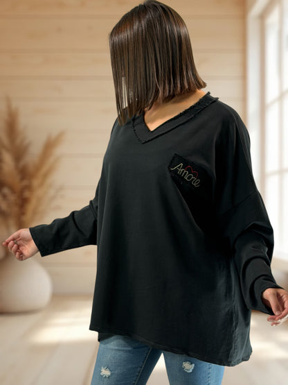 AMORE - SWEAT LEGER NOIR JUSQU'A LA TAILLE 54