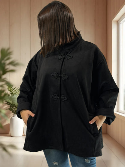 DONATELLA - VESTE NOIRE EFFET DAIM JUSQU'A LA TAILLE 52/54