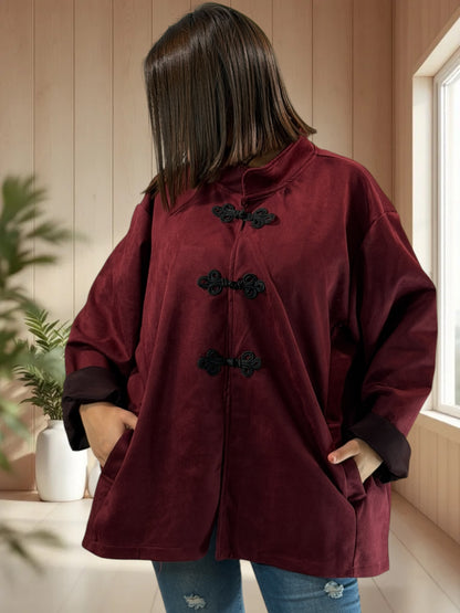 DONATELLA - VESTE BORDEAUX EFFET DAIM JUSQU'A LA TAILLE 52/54
