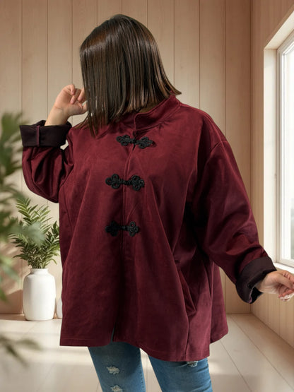 DONATELLA - VESTE BORDEAUX EFFET DAIM JUSQU'A LA TAILLE 52/54