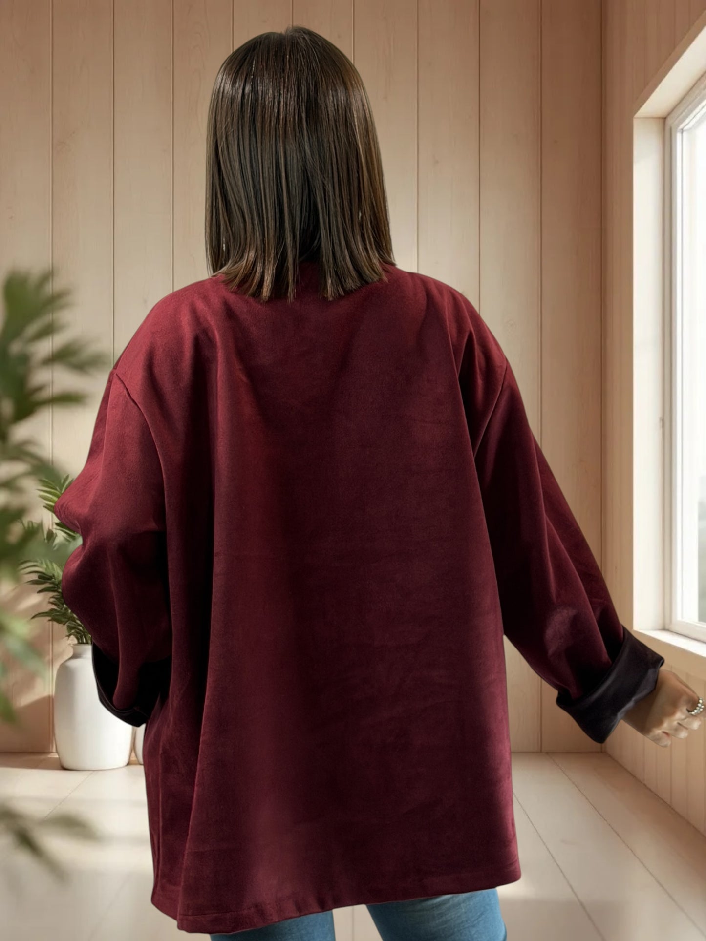DONATELLA - VESTE BORDEAUX EFFET DAIM JUSQU'A LA TAILLE 52/54