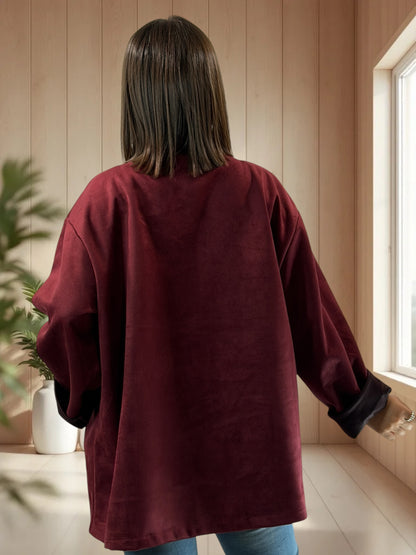 DONATELLA - VESTE BORDEAUX EFFET DAIM JUSQU'A LA TAILLE 52/54