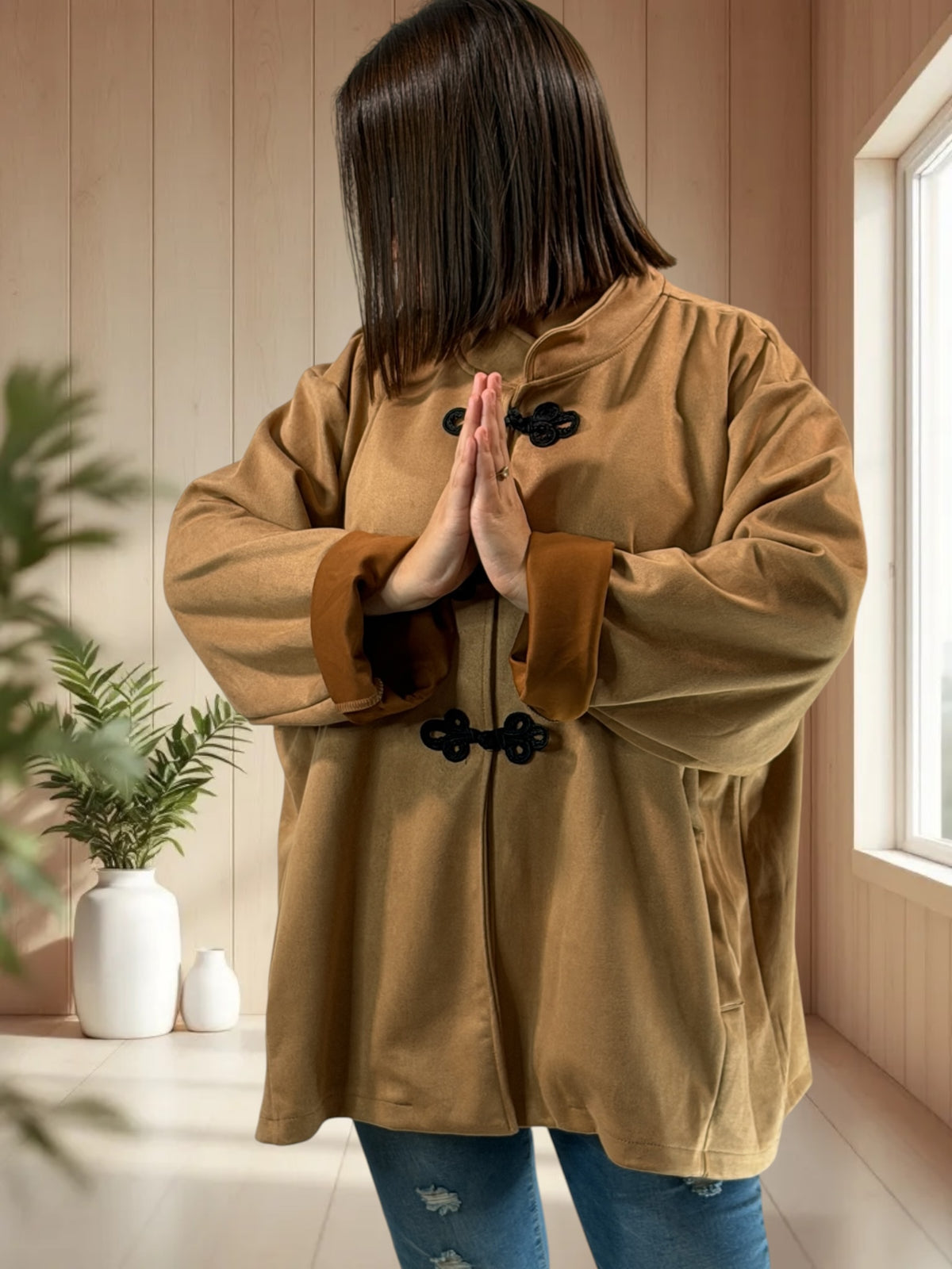 DONATELLA - VESTE CAMEL EFFET DAIM JUSQU'A LA TAILLE 52/54