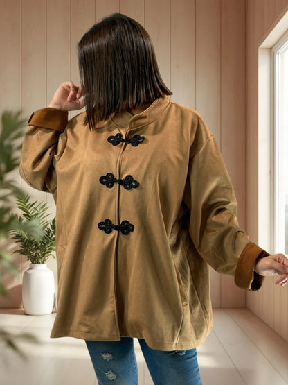 DONATELLA - VESTE CAMEL EFFET DAIM JUSQU'A LA TAILLE 52/54