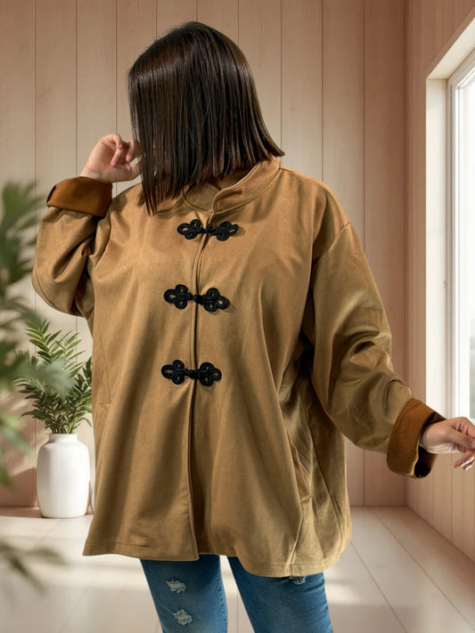 DONATELLA - VESTE CAMEL EFFET DAIM JUSQU'A LA TAILLE 52/54