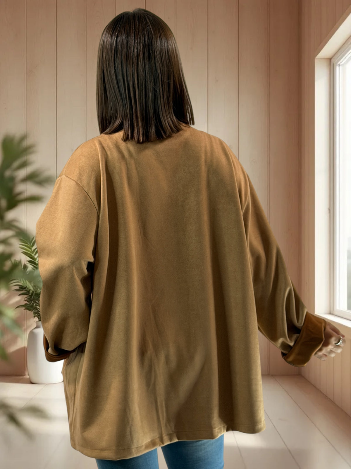 DONATELLA - VESTE CAMEL EFFET DAIM JUSQU'A LA TAILLE 52/54