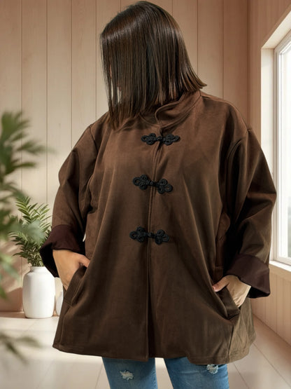 DONATELLA - VESTE MARRON EFFET DAIM JUSQU'A LA TAILLE 52/54