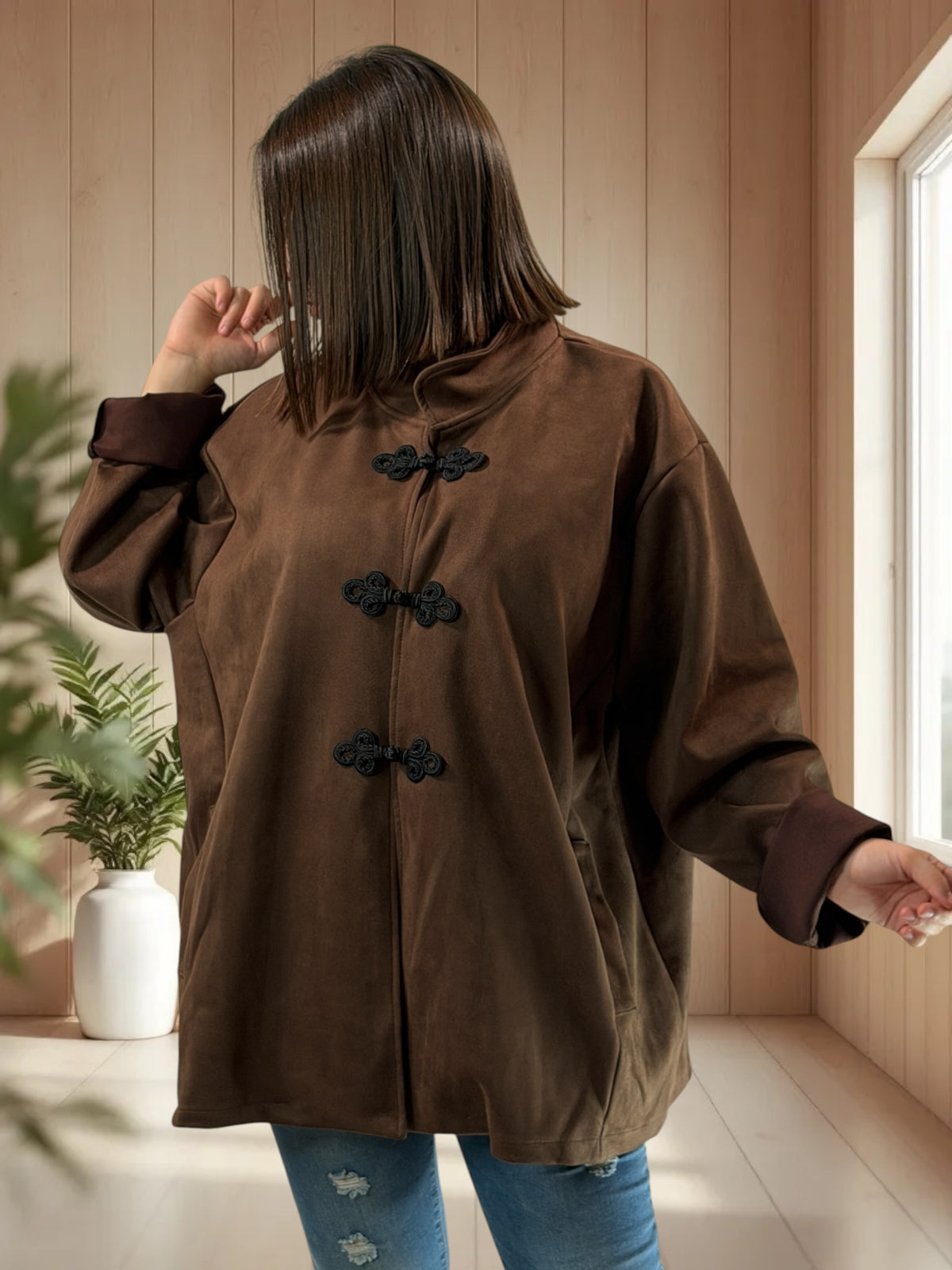 DONATELLA - VESTE MARRON EFFET DAIM JUSQU'A LA TAILLE 52/54