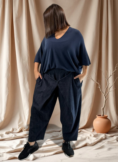 MATTEO - PANTALON MARINE A RAYURE JUSQU'A LA TAILLE 50