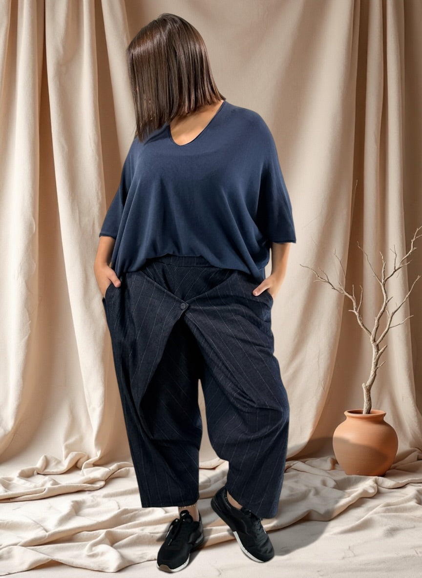 MATTEO - PANTALON MARINE A RAYURE JUSQU'A LA TAILLE 50