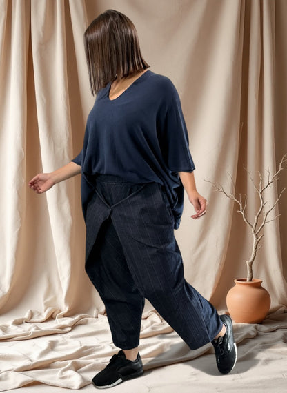 MATTEO - PANTALON MARINE A RAYURE JUSQU'A LA TAILLE 50