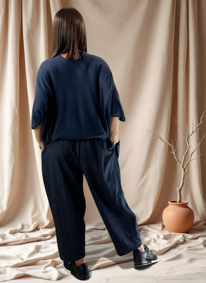 MATTEO - PANTALON MARINE A RAYURE JUSQU'A LA TAILLE 50