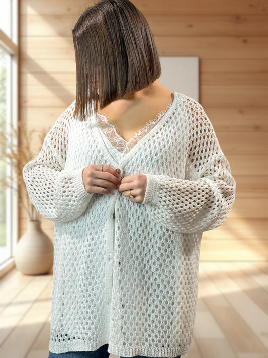 ROSANA - GILET RESILLE BLANC JUSQU'A LA TAILLE 54