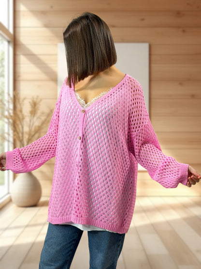 ROSANA - GILET RESILLE ROSE JUSQU'A LA TAILLE 54
