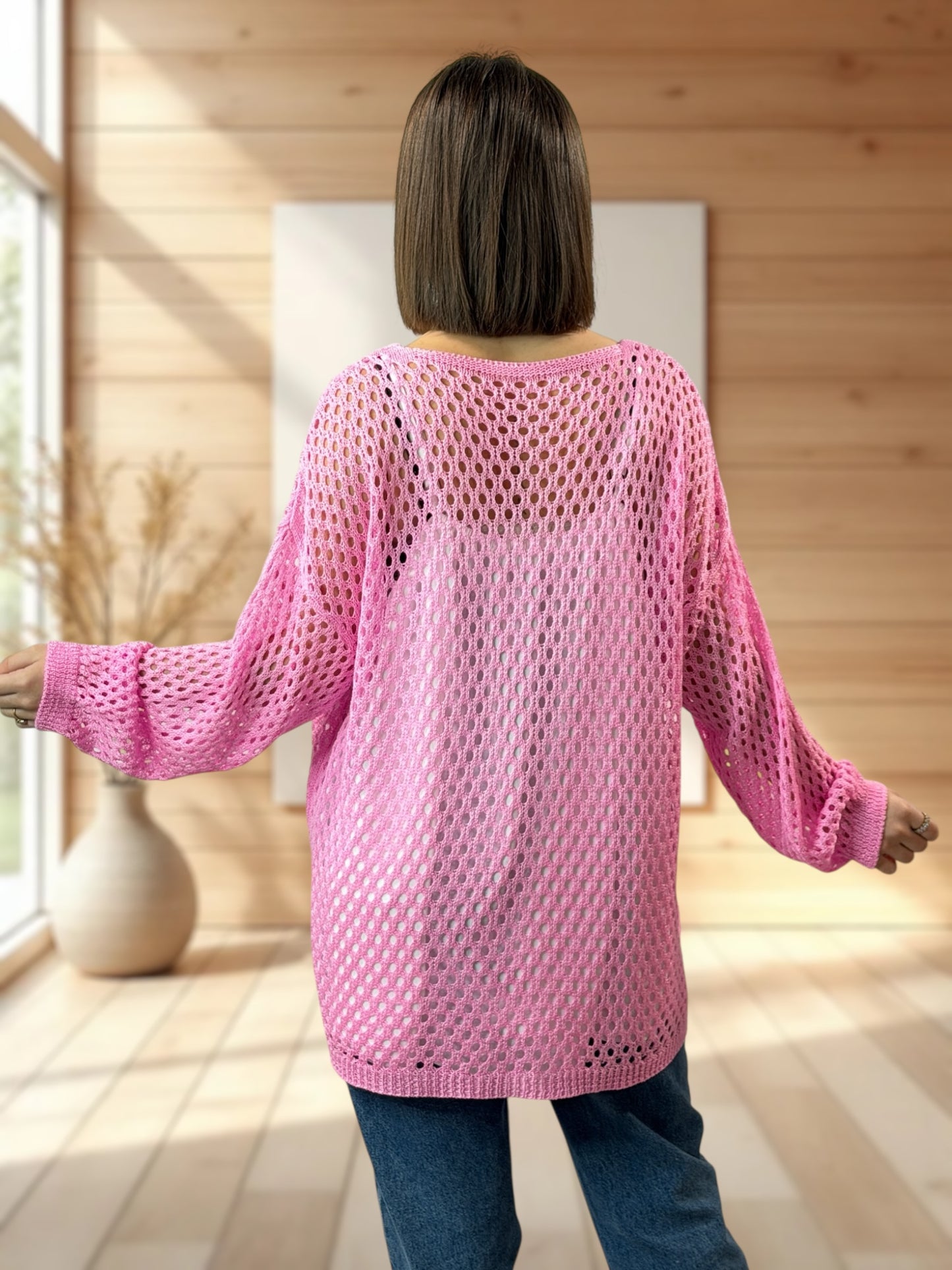 ROSANA - GILET RESILLE ROSE JUSQU'A LA TAILLE 54