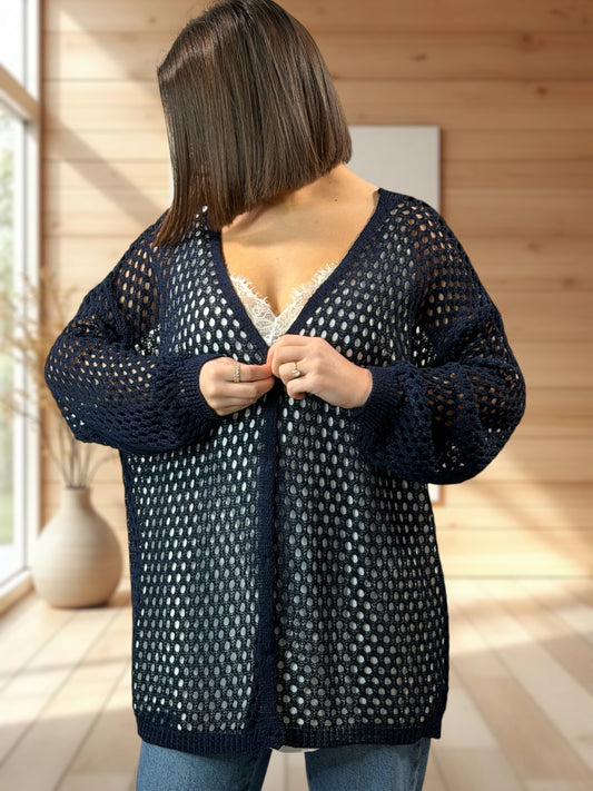 ROSANA - GILET RESILLE MARINE JUSQU'A LA TAILLE 54