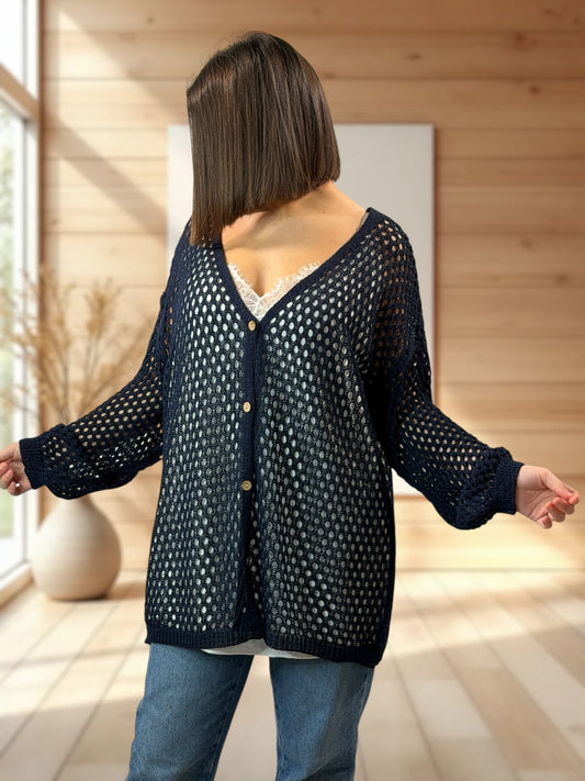 ROSANA - GILET RESILLE MARINE JUSQU'A LA TAILLE 54