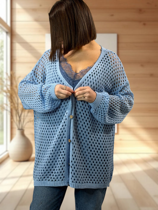 ROSANA - GILET RESILLE BLEU JUSQU'A LA TAILLE 54