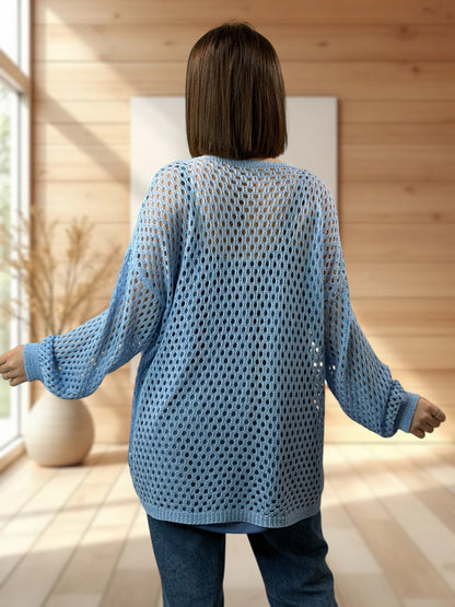 ROSANA - GILET RESILLE BLEU JUSQU'A LA TAILLE 54