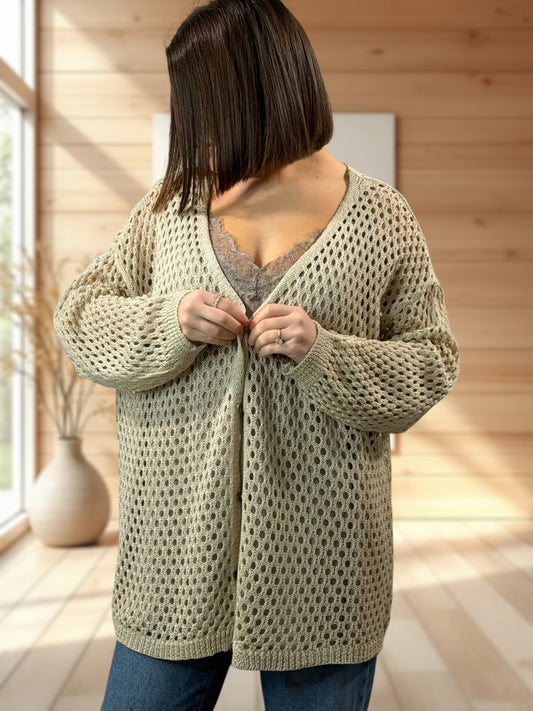 ROSANA - GILET RESILLE BEIGE JUSQU'A LA TAILLE 54