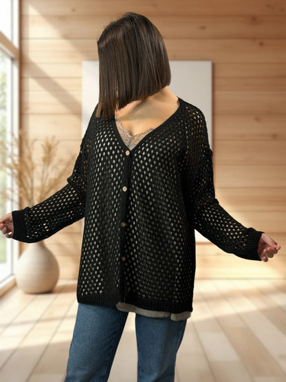 ROSANA - GILET RESILLE NOIR JUSQU'A LA TAILLE 54