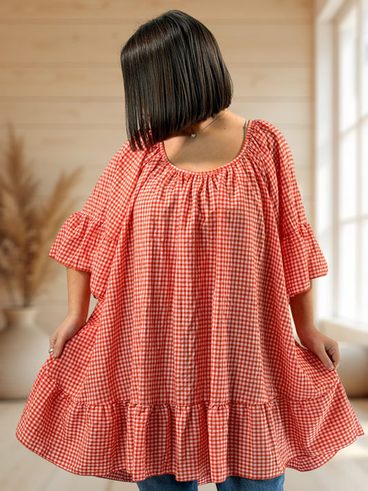 BARDOT  - TUNIQUE VICHY ORANGE JUSQU'A LA TAILLE 56