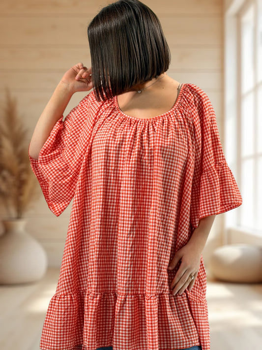 BARDOT  - TUNIQUE VICHY ORANGE JUSQU'A LA TAILLE 56